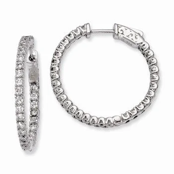 Diamond Drop Earrings for Luxury -Sterling Silver Rhodium-plated In and Out CZ Hinged Hoop Earrings