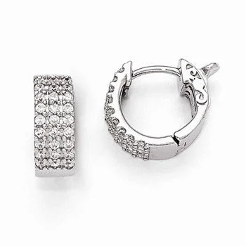 Geometric Drop Earrings for Trend -Sterling Silver Rhodium Plated CZ Small Hinged Hoop Earrings