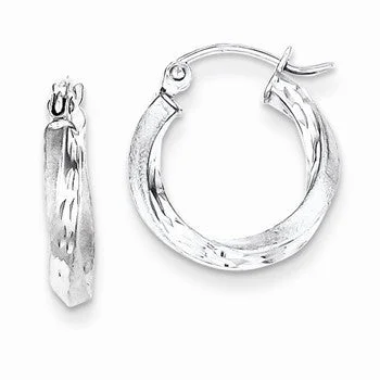 Round Drop Earrings for Classic -Sterling Silver Rhodium-plated Satin Finished Diamond-cut Twisted Hoop Earrings