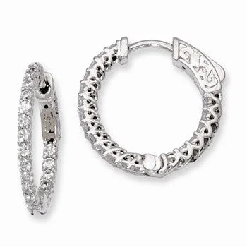 Detachable Drop Earrings with Charms -Sterling Silver Rhodium-plated CZ In and Out Hinged Hoop Earrings