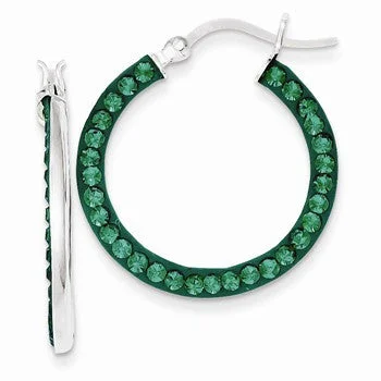 Tarnish Resistant Drop Earrings for Longevity -Sterling Silver Stellux Crystal Green Hoop Earrings