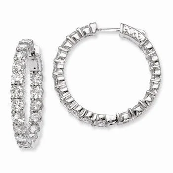 Large Drop Earrings for Statement -Sterling Silver Rhodium-plated CZ In and Out Hinged Hoop Earrings