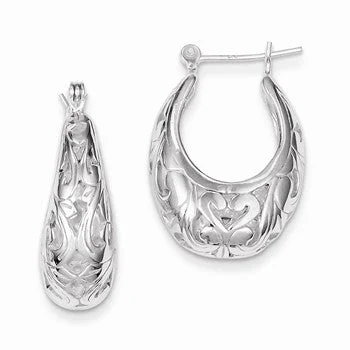 Drop Earrings for Concert Look -Sterling Silver Oval Filigree Hoop Earrings