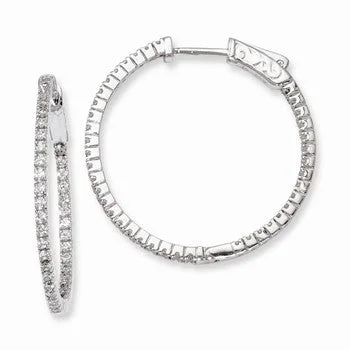 Drop Earrings for Valentine's Day -Sterling Silver Rhodium-plated CZ In and Out Hinged Hoop Earrings