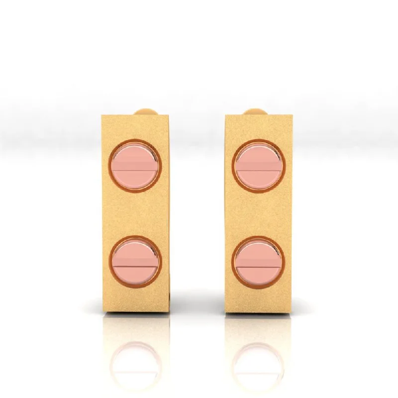 Drop Earrings for Graduation Day -18k Rectangle Shaped Gold Earrings With Two Yellow Gold Coloured Dots