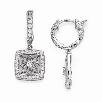 Drop Earrings with Knot Designs -Sterling Silver Rhodium Plated CZ Hinged Hoop Dangle Square Snowflake Earri