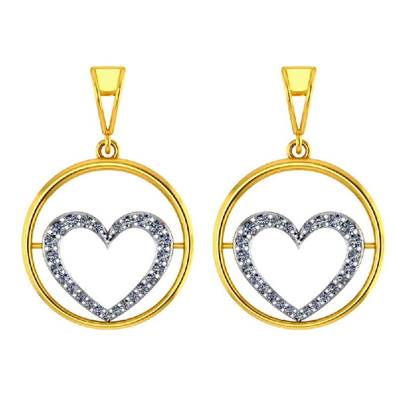 Drop Earrings with Embossed Patterns -Beautiful 14k Gold Circular Earrings With A Heart Shape Design In It