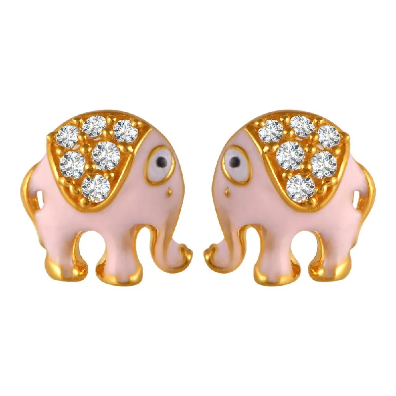 Drop Earrings for School Uniform -22k Gold Earrings With Pink Elephant Motifs And Stone Detailing