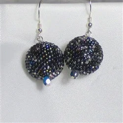 Punk Drop Earrings with Spikes -Dark Blue Seed Bead Earrings