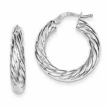 Drop Earrings with Polished Shine -Sterling Silver Polished Twisted Hoop Earrings