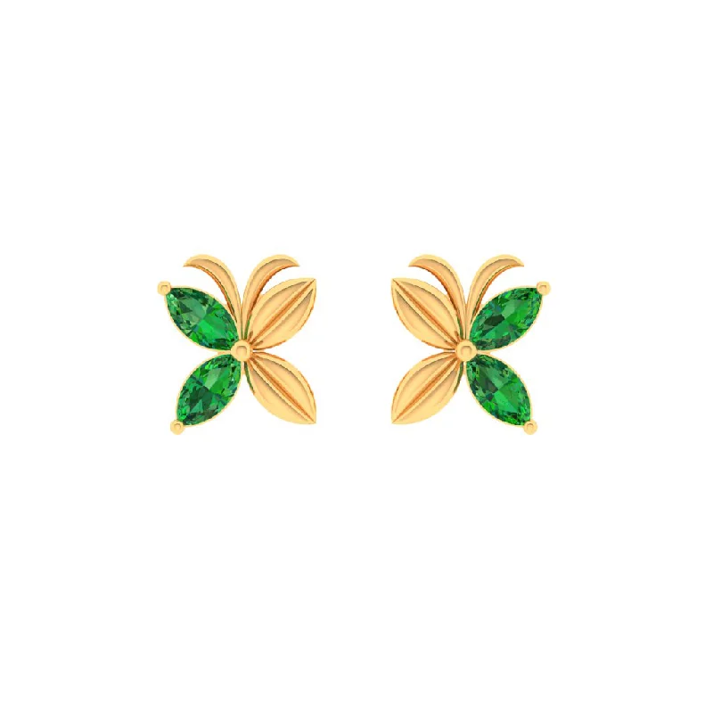 Rhinestone Drop Earrings for Sparkle -14k Gold Stud Earrings In The Shape Of Floral Butterfly With Green Stones