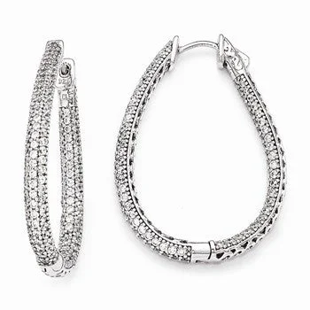 Drop Earrings for Yoga Session -Sterling Silver Rhodium-plated CZ Teardrop Hinged Hoop Earrings