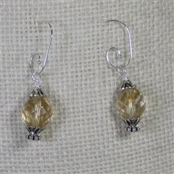 Short Drop Earrings for Subtle -Big Czech Crystal Bead Drop Earrings Beige