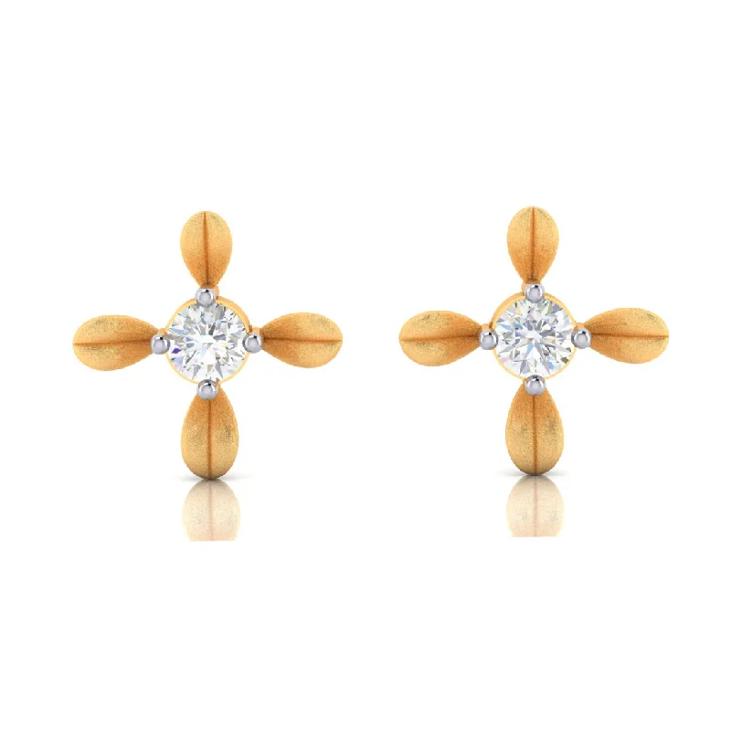 Drop Earrings with Knot Designs -14k Gold Earrings With 4 Petal Floral Designed And American Diamond