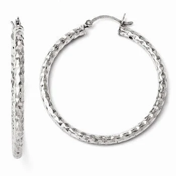 Drop Earrings with Hammered Finish -Sterling Silver Textured Hinged Hoop Earrings