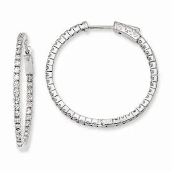 Drop Earrings for Anniversary -Sterling Silver Rhodium-plated CZ In and Out Hinged Hoop Earrings