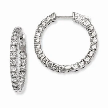 Silver Drop Earrings for Men -Sterling Silver Rhodium-plated CZ In and Out Hinged Hoop Earrings