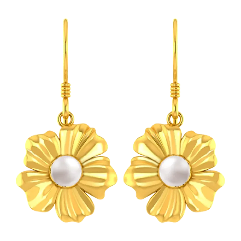 Leverback Drop Earrings for Comfort -14k Flower Shaped Earrings With Gold Petals And A Pearl In Between