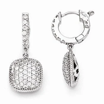 Drop Earrings with Chevron Designs -Sterling Silver Rhodium Plated CZ Hinged Hoop Dangle Square Earrings