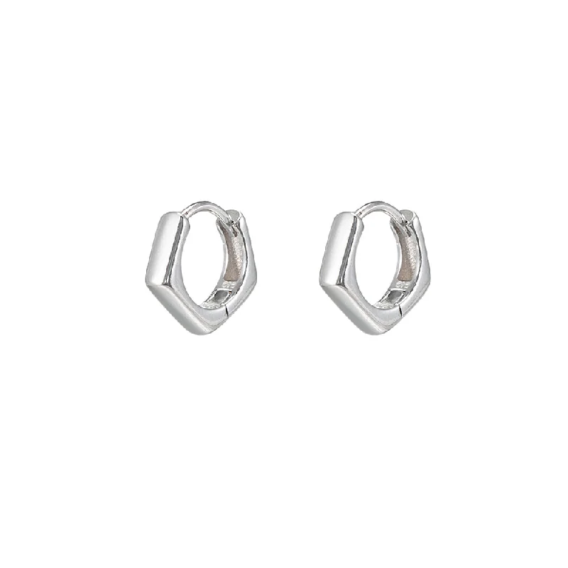 Pearl Drop Earrings for Elegance -Sterling Silver Tetragon Huggie Earrings