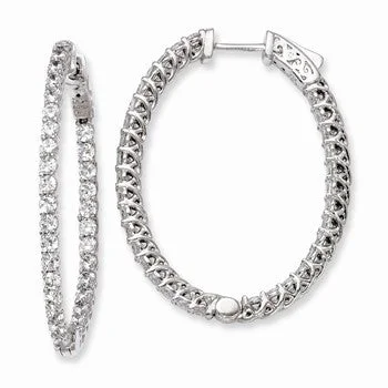 Diamond Drop Earrings for Luxury -Sterling Silver Rhodium-plated CZ Hinged Oval Hoop Earrings