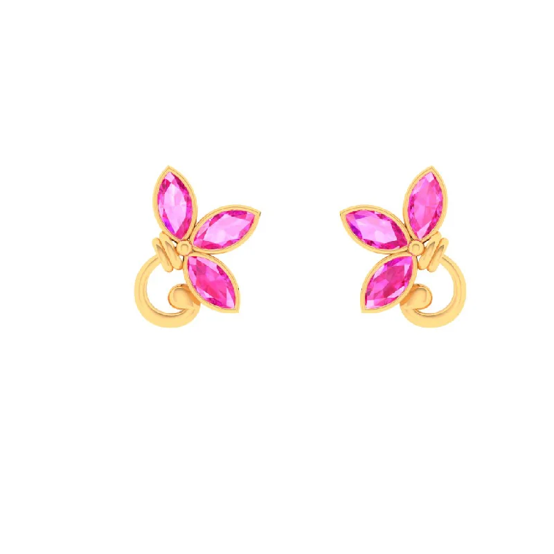 Drop Earrings for Bridesmaids Look -14k Gold Earrings With Petal Shaped Motifs And Pink Stones