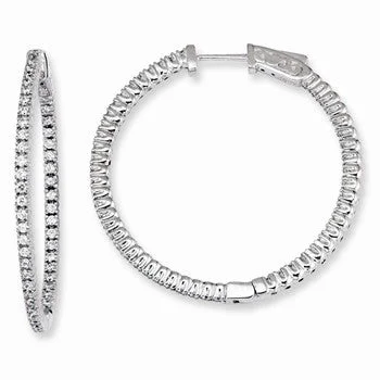 Drop Earrings for Shopping Trip -Sterling Silver Rhodium-plated CZ In and Out Round Hoop Earrings