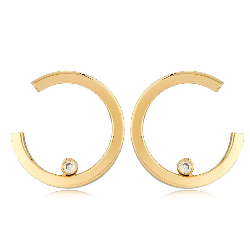 Heavy Duty Drop Earrings for Durability -Curved Earring with Diamond Accent