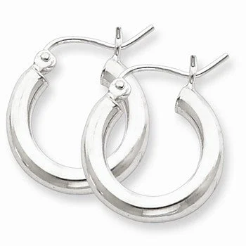 Drop Earrings for Anniversary -Sterling Silver Rhodium-plated 3mm Round Hoop Earrings