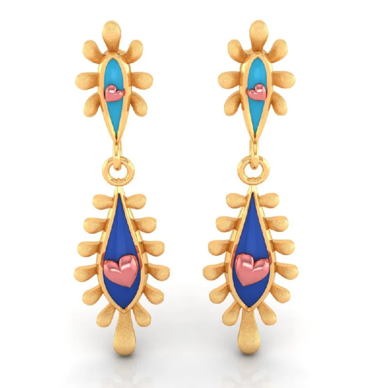 Push Back Drop Earrings for Convenience -18k Gold Earrings With Connected Water Droplet Design And  Beautiful Detailing