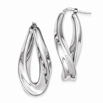 Indian Drop Earrings with Intricacy -Sterling Silver Polished Rhodium Plated Twisted Hollow Hoop Earrings