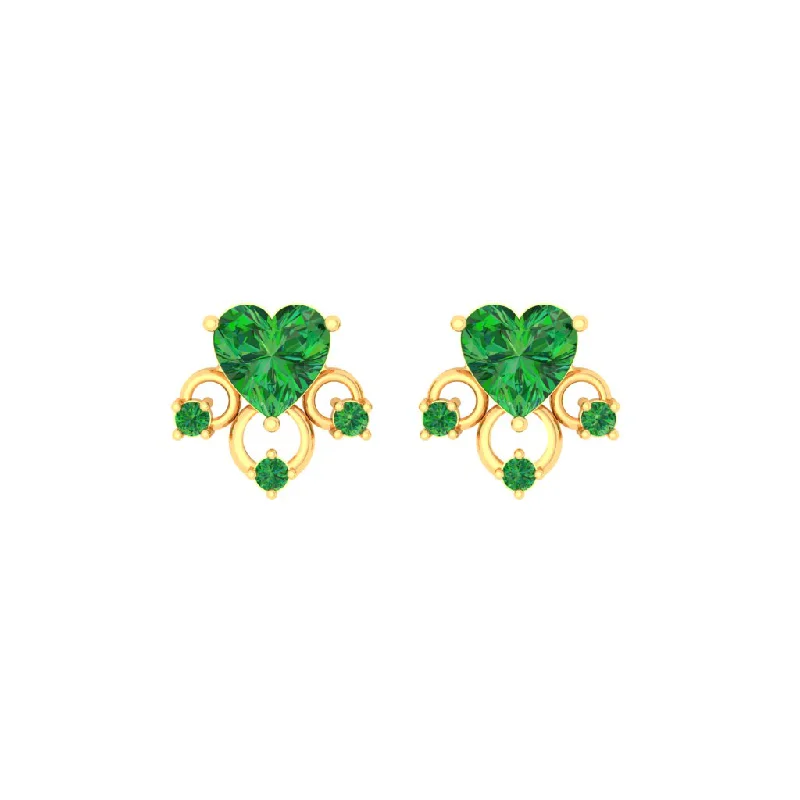 Drop Earrings for Gym Workout -14k Love Shaped Gold Earrings With Green Stones