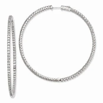 Tarnish Resistant Drop Earrings for Longevity -Sterling Silver Rhodium-plated CZ In and Out Hinged Hoop Earrings