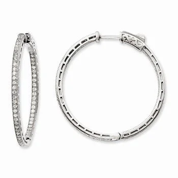 Drop Earrings for Office Wear -Sterling Silver Rhodium-plated CZ In and Out Hoop Earrings