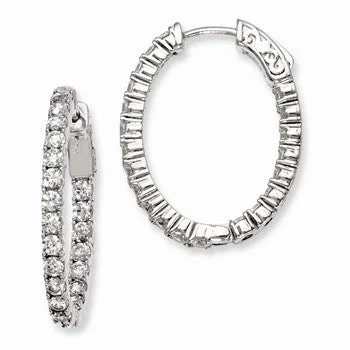 Drop Earrings with Keyhole Designs -Sterling Silver Rhodium-plated CZ Hinged Oval Hoop Earrings