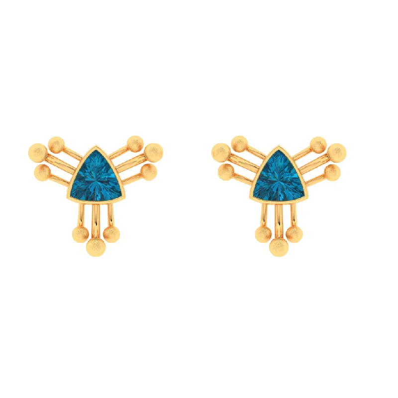 Drop Earrings for Beach Outfit -14k Exclusive Triangular Gold Earrings With Blue Stone