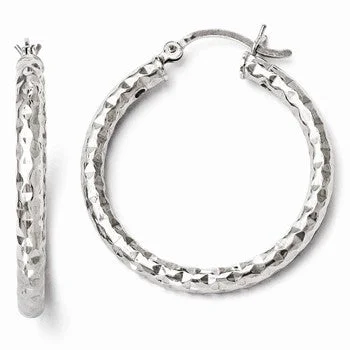 Drop Earrings with Etched Designs -Sterling Silver Textured Hinged Hoop Earrings