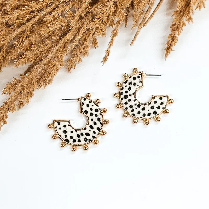 Drop Earrings with Debossed Designs -Flat Hoops with a White Dotted Print