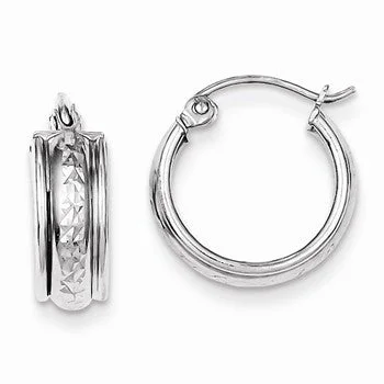 Vintage Drop Earrings with Patina -Sterling Silver Rhodium Plated Diamond-cut Hoop Earrings