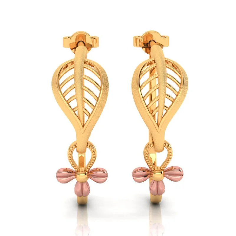 Drop Earrings for Birthday Celebration -18k Delicate Earrings With Leafy Motif And A Yellow Gold Floral Pattern