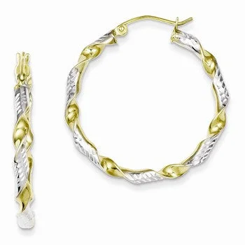 Drop Earrings for Casual Outfit -Sterling Silver W/Vermeil Diamond-cut 3x30mm Twisted Hoop Earrings