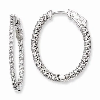 Drop Earrings with Infinity Symbols -Sterling Silver Rhodium-plated CZ Hinged Oval Hoop Earrings