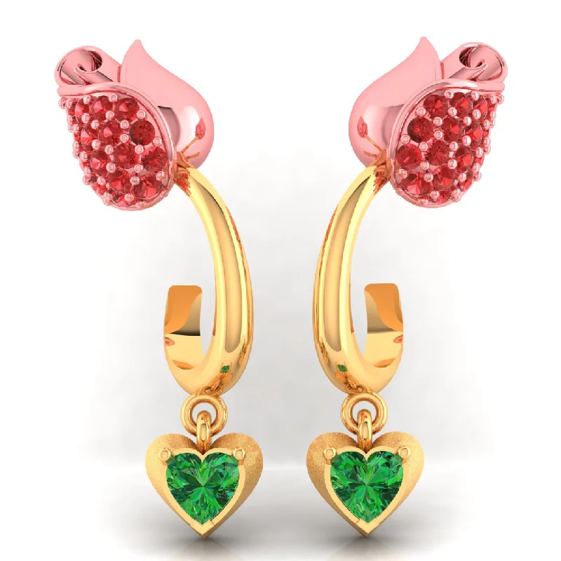 Drop Earrings for Party Look -14k Gold Earrings With Stone-studded Yellow Flower Design And A Heart Drop