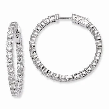 Long Drop Earrings for Dramatic -Sterling Silver Rhodium-plated CZ In and Out Hinged Hoop Earrings