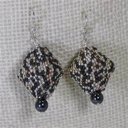 Screw Back Drop Earrings for Security -Gray and Camel Beaded Seed Bead Earrings