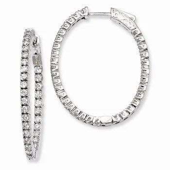 Drop Earrings with Chevron Designs -Sterling Silver Rhodium-plated CZ Hinged Oval Hoop Earrings