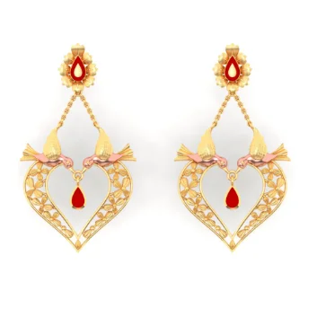 Drop Earrings with Keyhole Designs -22k Heart Shaped Gold Earrings Design With Red Stone