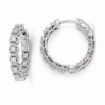 Long Drop Earrings for Dramatic -Sterling Silver Rhodium Plated CZ In and Out Hoop Earrings