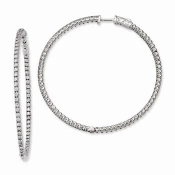 Nickel Free Drop Earrings for Safety -Sterling Silver Rhodium-plated CZ In and Out Hinged Hoop Earrings