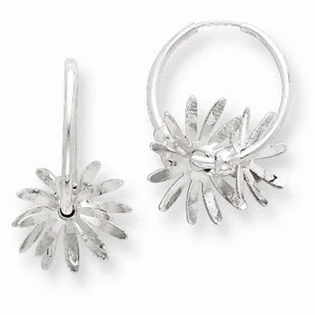 Drop Earrings with Wave Designs -Sterling Silver Polished Flower Dangle Hoop Earrings